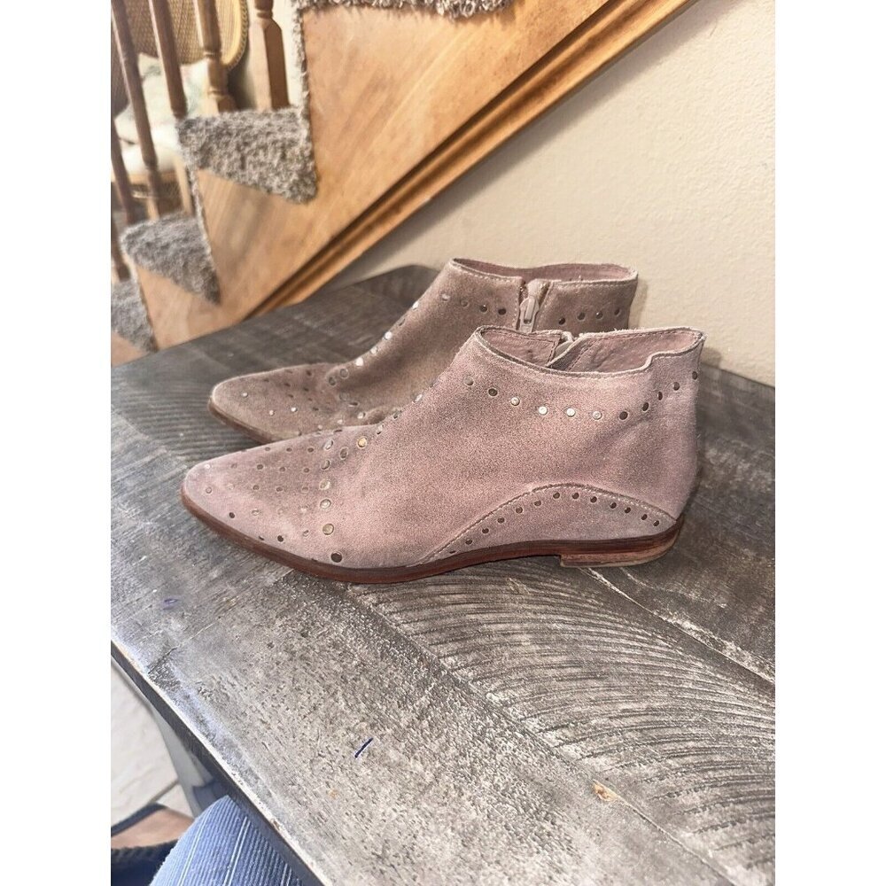 Free People Ankle Boots Distressed Tan Studded Flat Pointy Toe  36